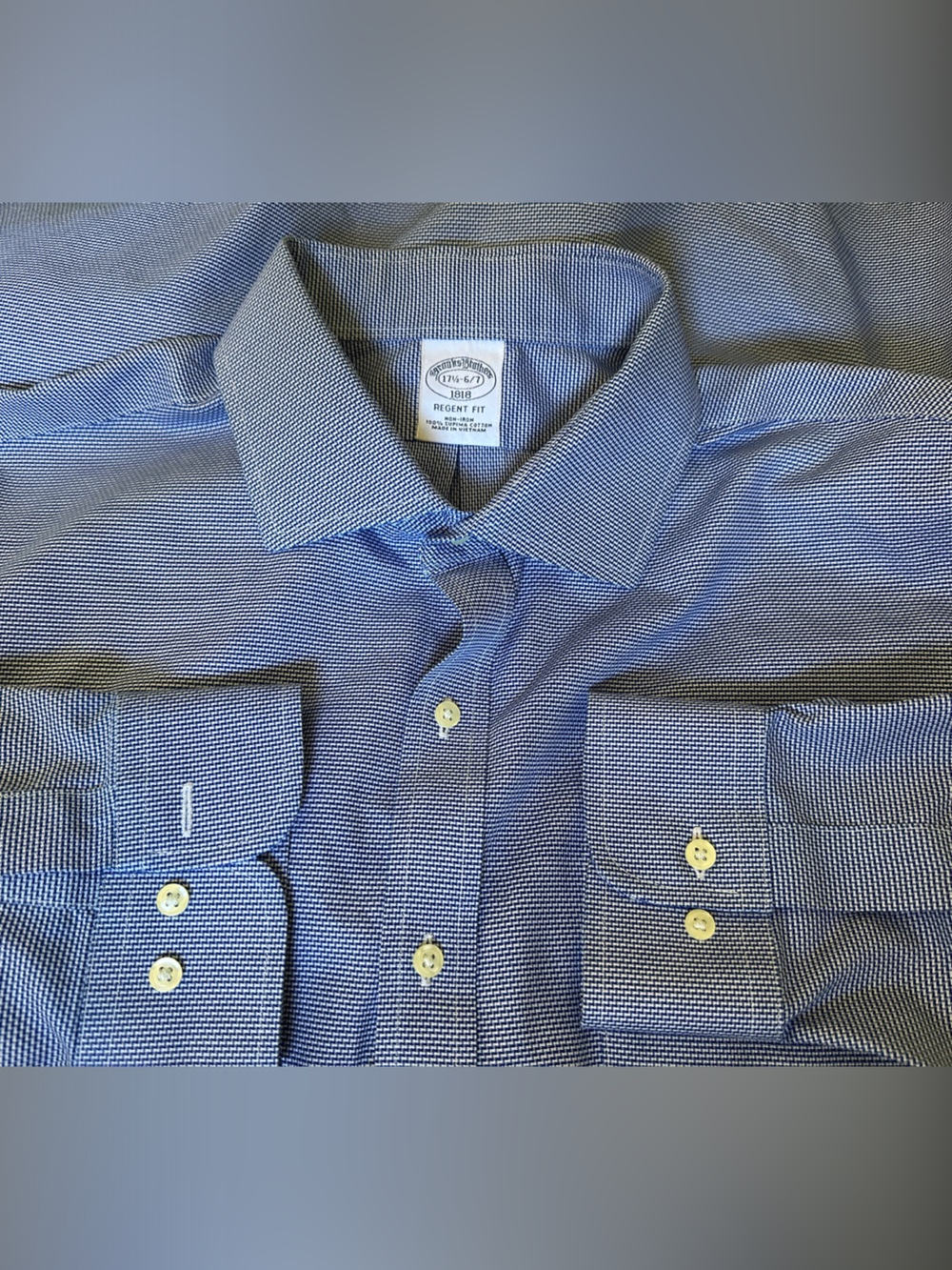 Brooks Brothers Navy and White Micro-Check Regent Fit Dress Shirt